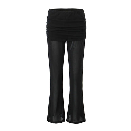 Mesh Slim Fit Hip Hugging Pants in sleek black featuring mesh splicing for a modern streetwear look.
