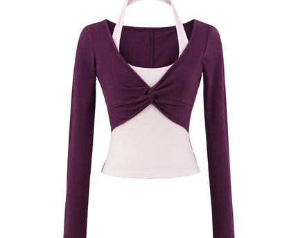 Tricou cu mânecă lungă pentru femei, cu guler suspendat