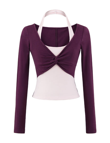 T-shirt à manches longues à col suspendu pour femmes