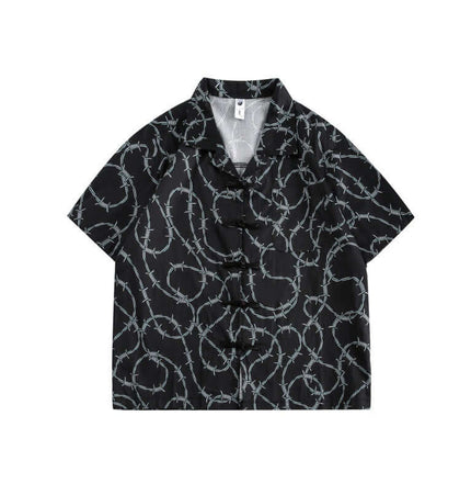 Striped Short Sleeve Shirt - Loose Fit featuring a bold barbed wire pattern on a relaxed fit design.