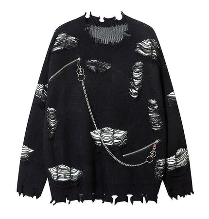 Exclusive Knitted Sweater Ripped Chain Splicing urban aesthetic - Image 6