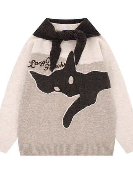 Blue cute cat shawl knit top with Grozavu logo