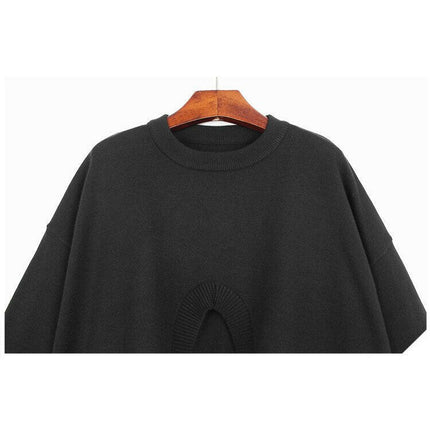 Grozavu's Irregular Split Sweater: Solid Color, Pleated Pullover at €86.99