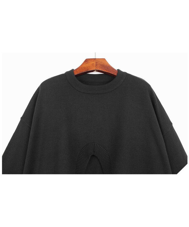 Grozavu's Irregular Split Sweater: Solid Color, Pleated Pullover