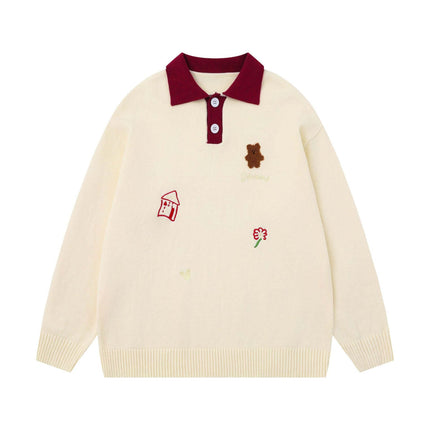 Back view of Black polo neck sweater japanese knitwear by Grozavu