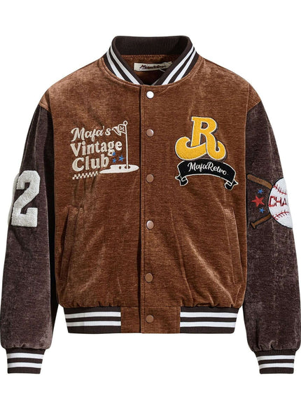 Brown baseball jacket , heavy coat with Grozavu logo