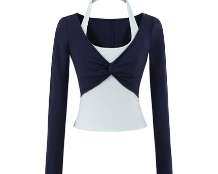 Hängendes Nacken Langarm-T-Shirt Damenoberteil