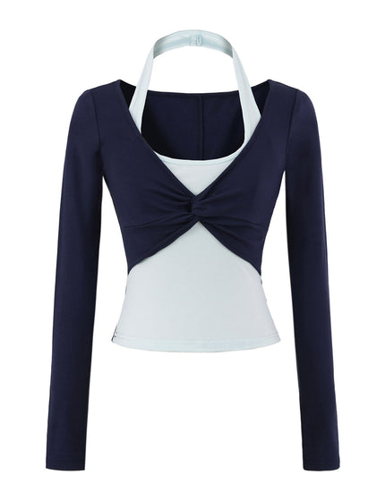 T-shirt à manches longues à col suspendu pour femmes