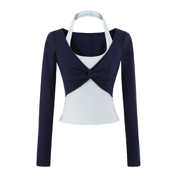 Hanging neck long sleeved T-shirt women's top