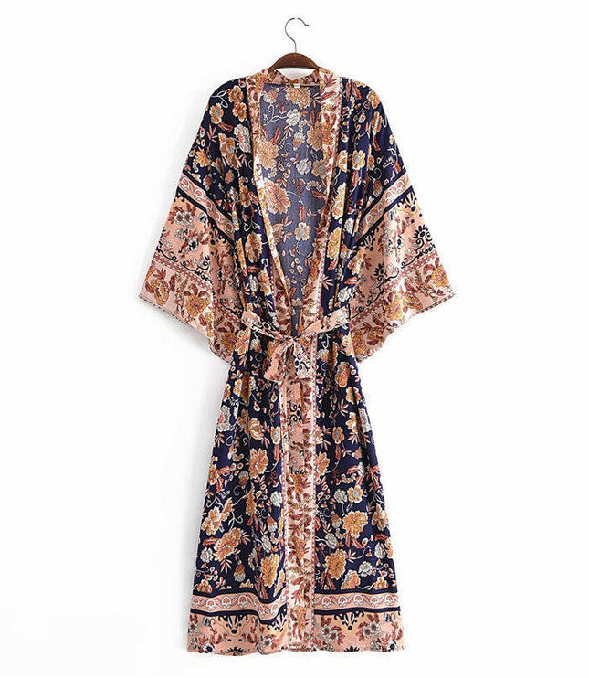 Effortless Elegance: Summer Bohemian Kimono Dress with Flower Belt!