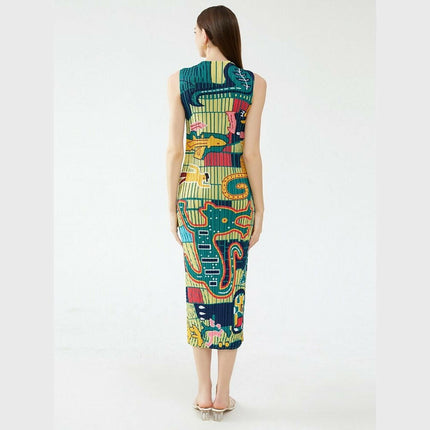 Grozavu Sleeveless Pleated Printed Dress: Summer Fashion at €86.99