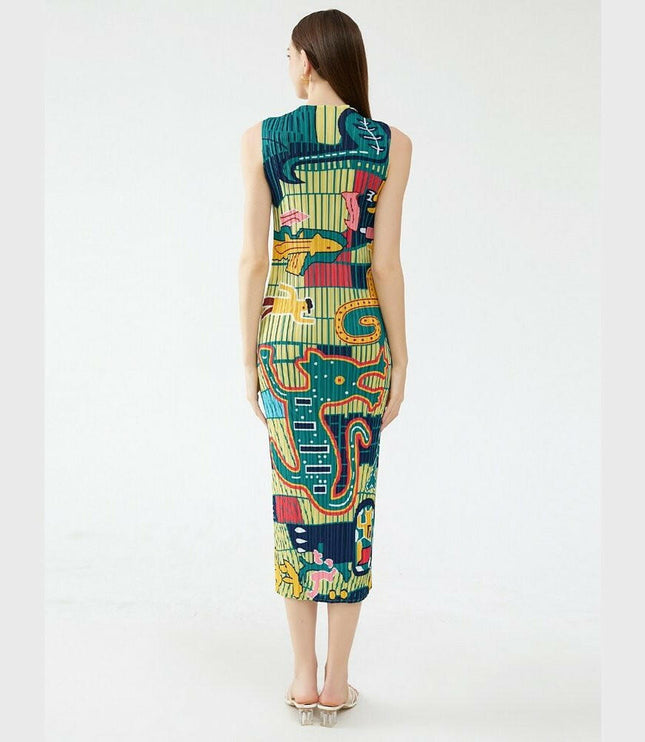 Grozavu Sleeveless Pleated Printed Dress: Summer Fashion