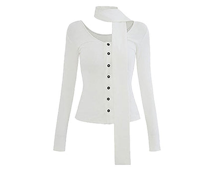 Elegant Fitted Style Seductive V-Neck Long Sleeve T-Shirt