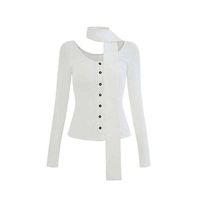 Blusa de botón de manga larga ajustada con escote en V