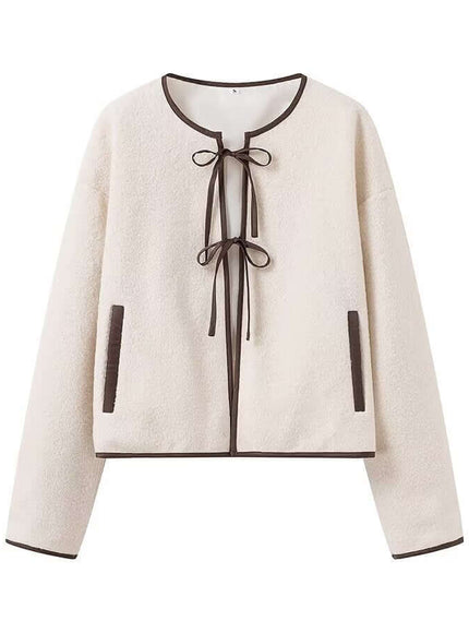 White round neck lace up edge with Grozavu logo