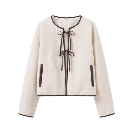 White round neck lace up edge with Grozavu logo
