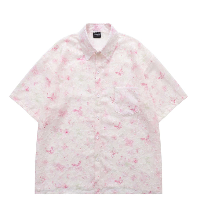 Butterfly Jacquard All-Over Print Short-Sleeve Shirt for Men and Women