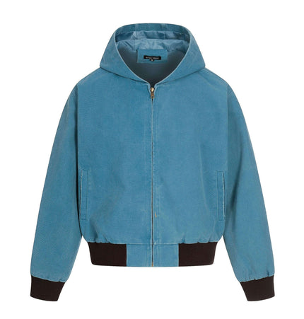 Color-Blocking Cotton Jacket – Loose Fit in blue with hood and black cuffs, ideal for winter fashion.