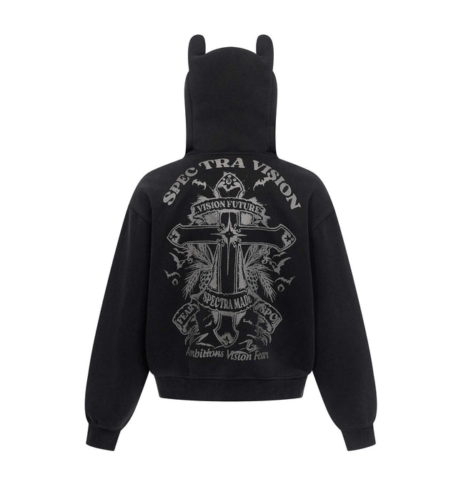 Vintage hoodie | Cross letter print hoodie | Distressed zip-up sweatshirt | Unisex streetwear jacket | Loose fit hoodie black | Casual streetwear hoodie gray