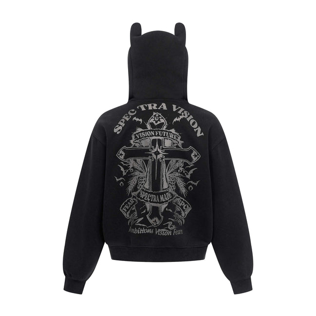 Vintage hoodie | Cross letter print hoodie | Distressed zip-up sweatshirt | Unisex streetwear jacket | Loose fit hoodie black | Casual streetwear hoodie gray