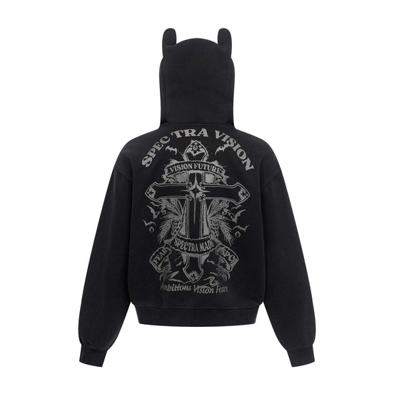 Vintage hoodie | Cross letter print hoodie | Distressed zip-up sweatshirt | Unisex streetwear jacket | Loose fit hoodie black | Casual streetwear hoodie gray