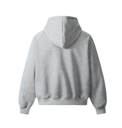 Washed Zip Hoodie Jacket – Loose Fit, back view showing hood and loose fit design in gray fabric.