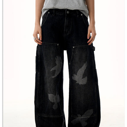 Taube Druck Weite Beinform Jeans – Lockere Passform