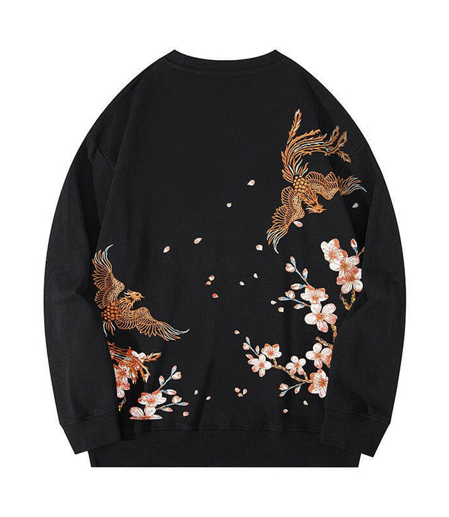 Grozavu's Phoenix Embroidery Sweatshirt: Trendy Loose Fit for Men