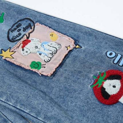 Pantalons en denim de collège avec patch de dessin animé