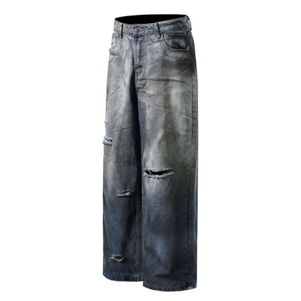 Washed Distressed Denim Pants showcasing a stylish design with rips and a relaxed fit for casual wear.