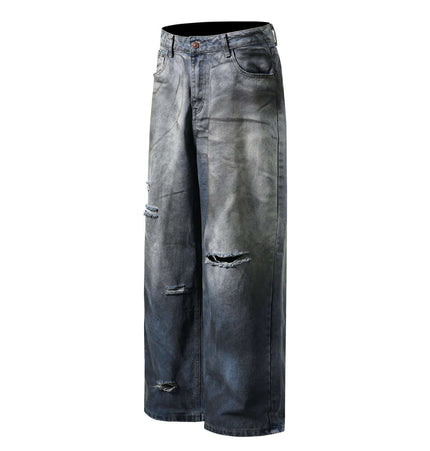 Washed Distressed Denim Pants showcasing a stylish design with rips and a relaxed fit for casual wear.