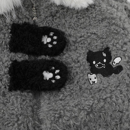 Abrigo de Invierno de Algodón con Cuello de Piel de Oveja