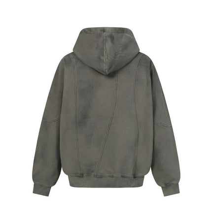 Back view of Stripe Patchwork Hoodie – Loose Fit, showcasing its casual style and relaxed fit.