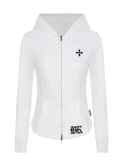 Back view of Gray letter cross zipper cardigan by Grozavu