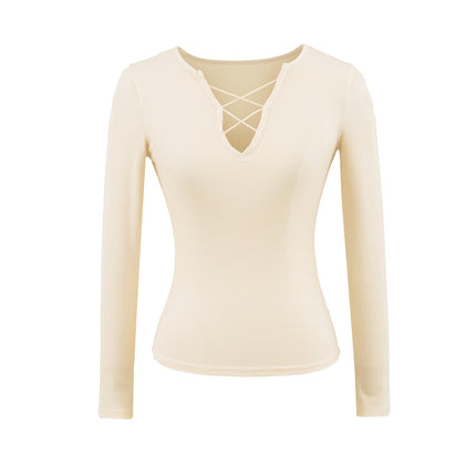 Strap V-Neck Slim Fit Long Sleeve Top – Sweet & Spicy Chic