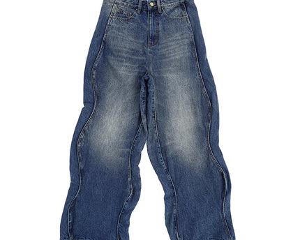 Men's Wave Pants Water Washed Distressed Loose Straight