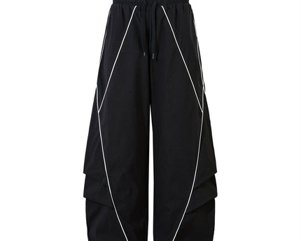 Tape Decorated Casual Pants Loose Wide Leg Trousers Men's Street Trendy Design Sporty Pleated Drape Long Pants