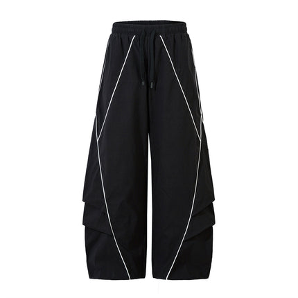 Tape Decorated Casual Pants Loose Wide Leg Trousers Men's Street Trendy Design Sporty Pleated Drape Long Pants