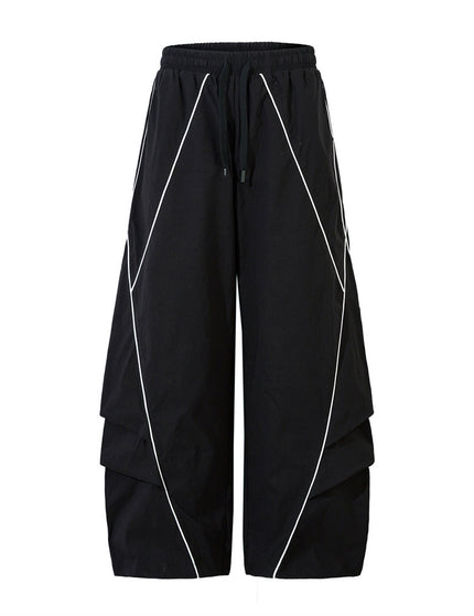Tape Decorated Casual Pants Loose Wide Leg Trousers Men's Street Trendy Design Sporty Pleated Drape Long Pants