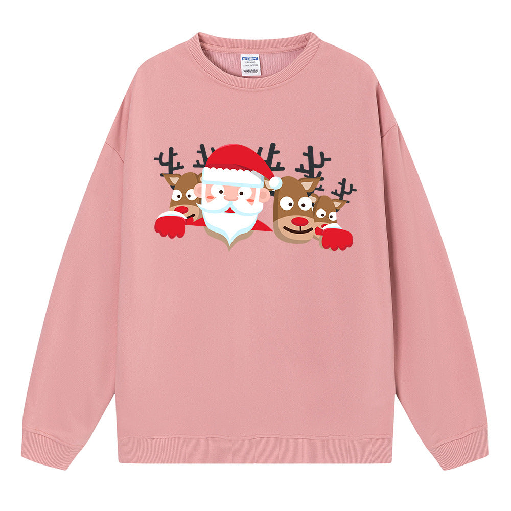 Christmas Reindeer Print Medium-Length Hoodie