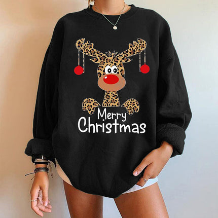 Merry Christmas Deer Print Sweatshirt