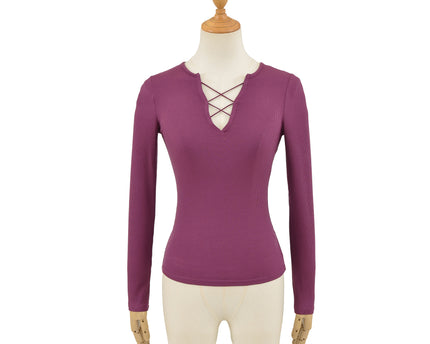 Tricou cu mâneci lungi și decolteu în V pentru femei