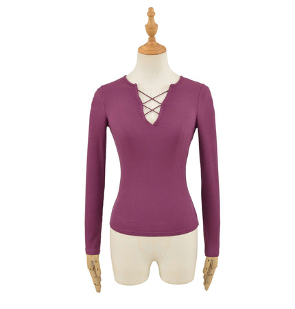 Slim Fit Strap VNeck Long Sleeve Top