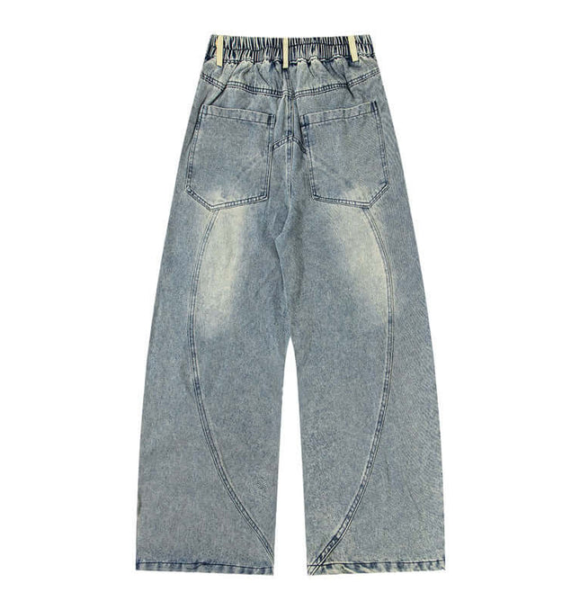 Style Casual Cartoon Embroidered Washed Denim Pants for Men, Loose Fit, College Style, Wide Leg, Couple Pants