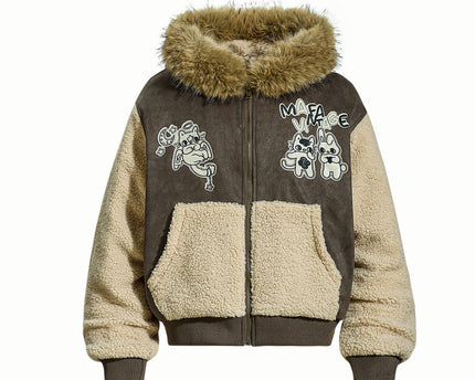 Baumwolljacke mit Pelzkragen und Fleecejacke