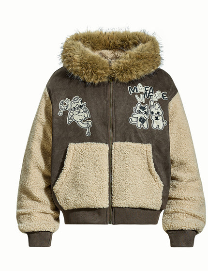 Veste en coton avec col en fourrure et veste en polaire