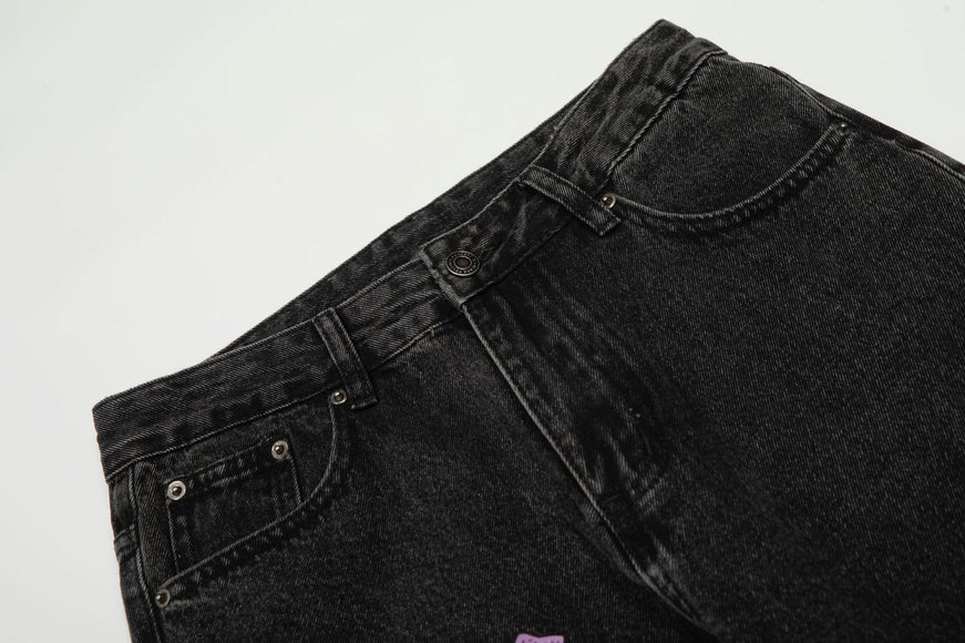 Style Trendy Unisex Retro Cross Pattern Slim Fit Flared Denim Pants