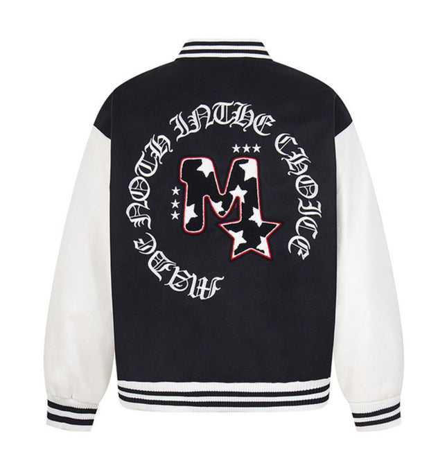 Letter Embroidered Baseball Jacket Outwear styling detail - Premium Streetwear
