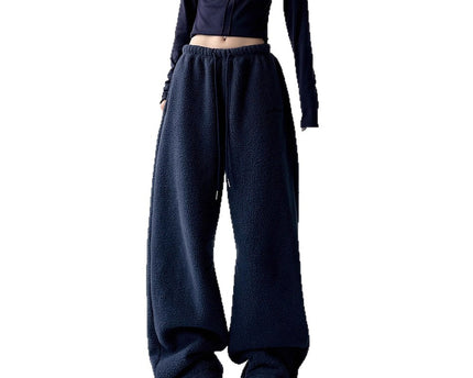 Blue Extra Thick Sherpa Sweatpants for Men and Women Warm Fleece Pants, Straight Loose Fit, Northeast Outdoor Cotton Pants