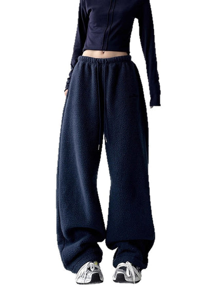 Blue Extra Thick Sherpa Sweatpants for Men and Women Warm Fleece Pants, Straight Loose Fit, Northeast Outdoor Cotton Pants